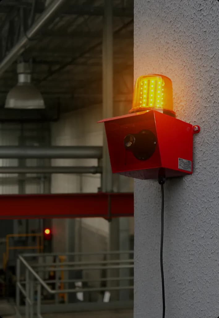 Sinalização Audiovisual para segurança industrial, proteção, notificação de falha em maquinário e troca de turno
