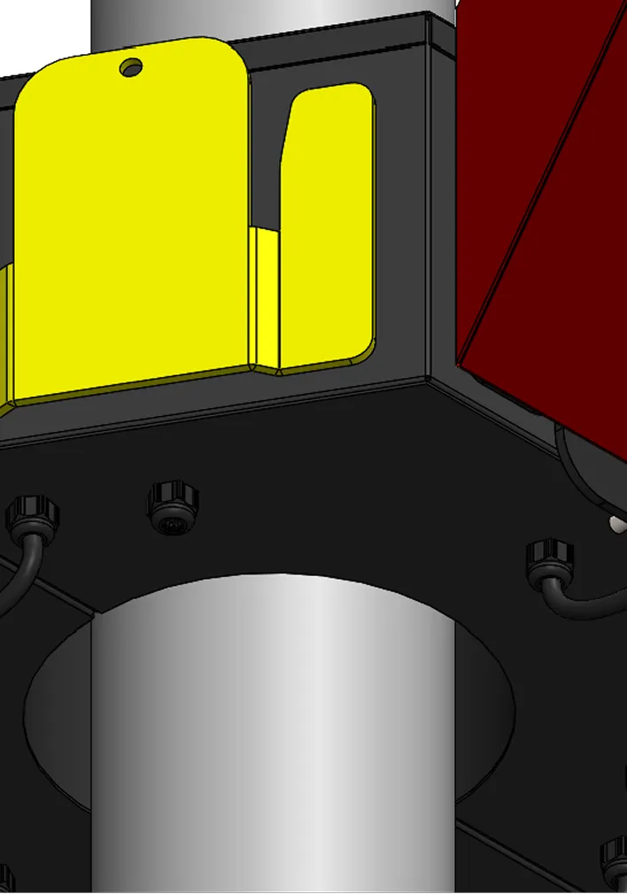 Detalhe inferior de instalação elétrica da sirene BTK-HEXO